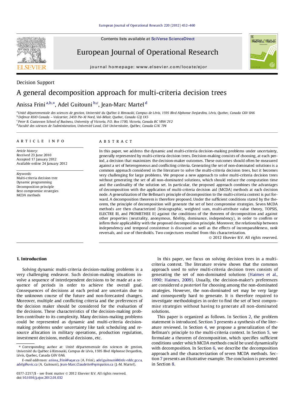 A general decomposition approach for multi-criteria decision trees