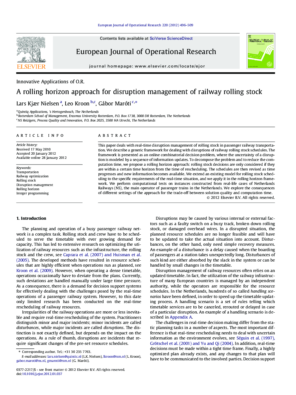 A rolling horizon approach for disruption management of railway rolling stock