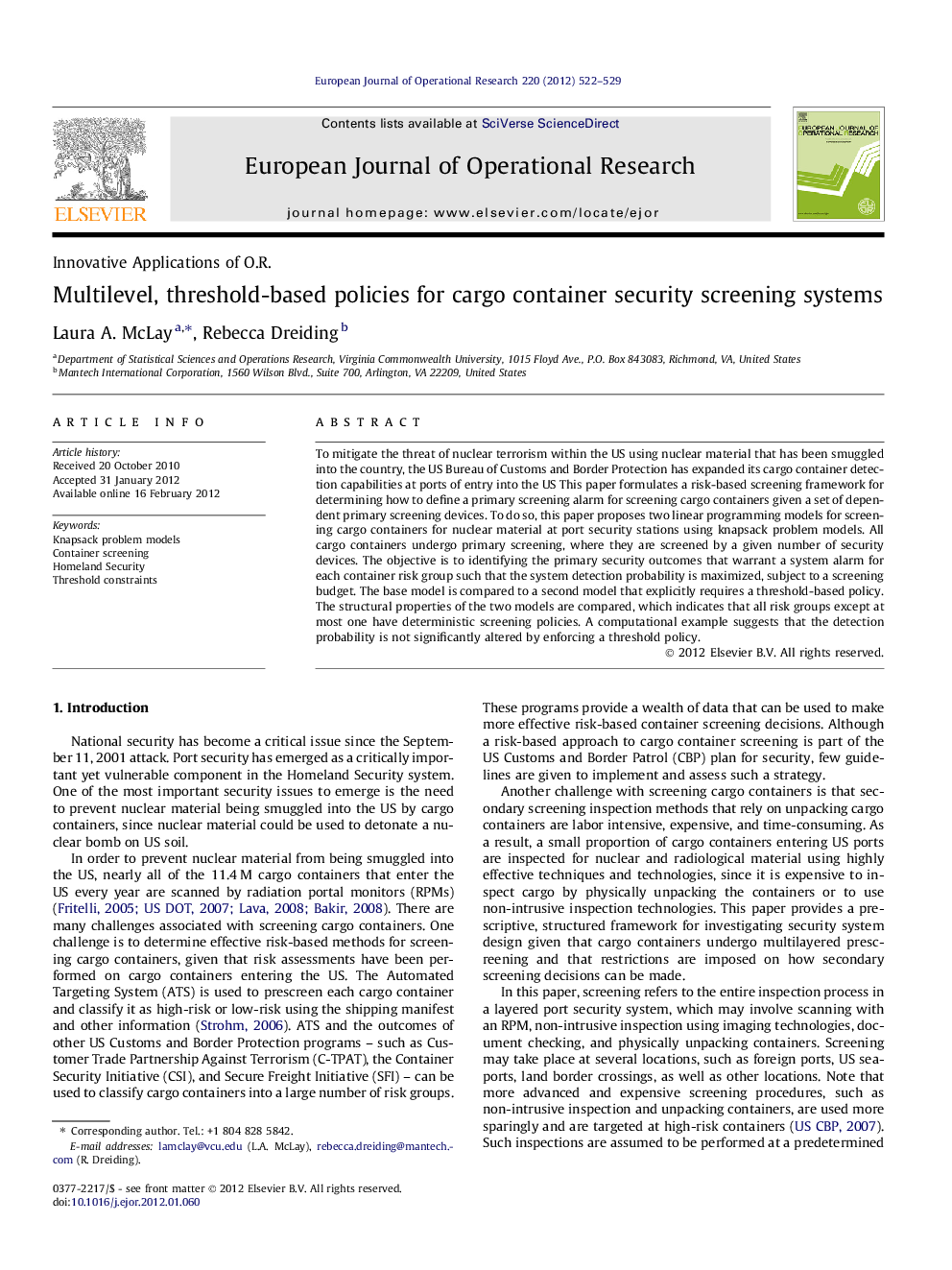 Multilevel, threshold-based policies for cargo container security screening systems