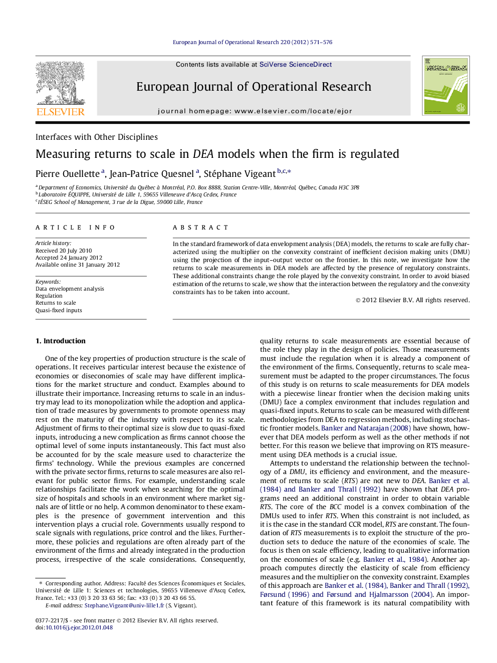 Measuring returns to scale in DEA models when the firm is regulated