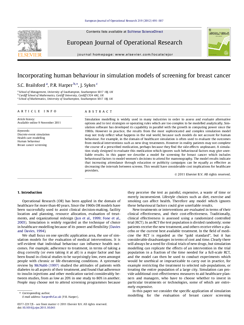 Incorporating human behaviour in simulation models of screening for breast cancer