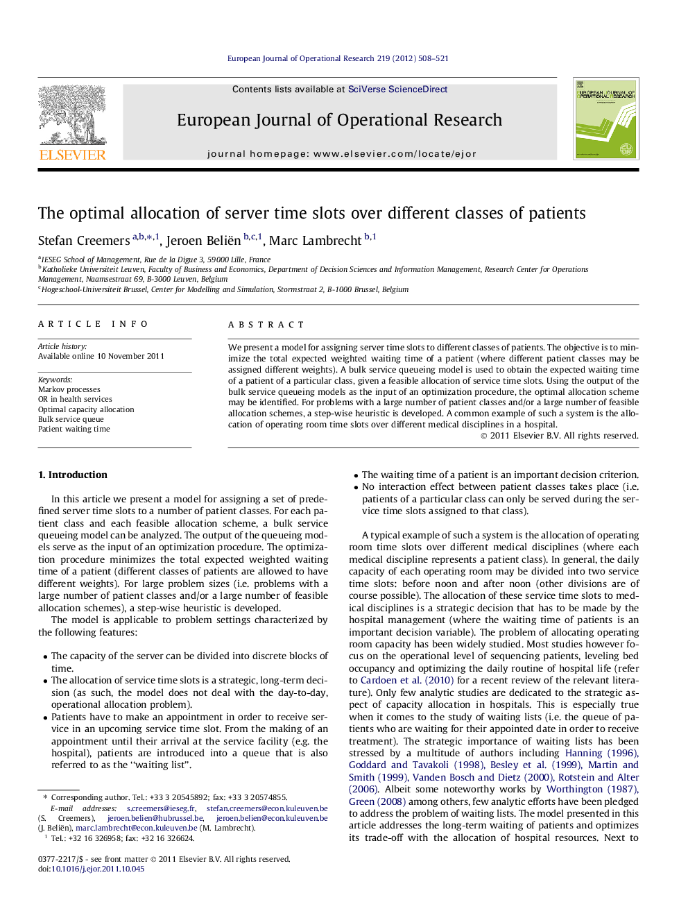 The optimal allocation of server time slots over different classes of patients