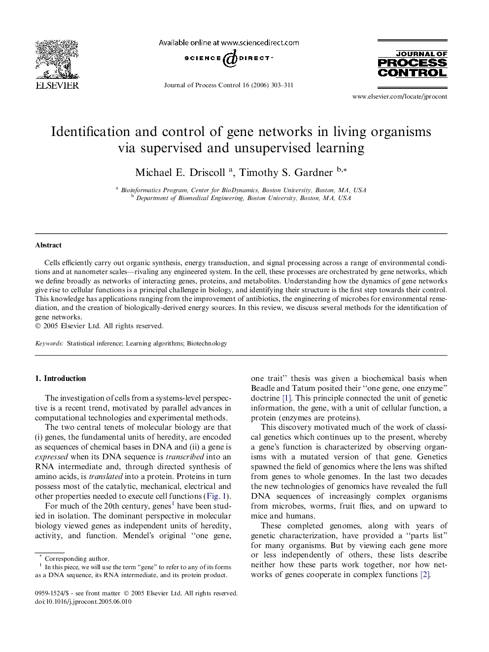 Identification and control of gene networks in living organisms via supervised and unsupervised learning