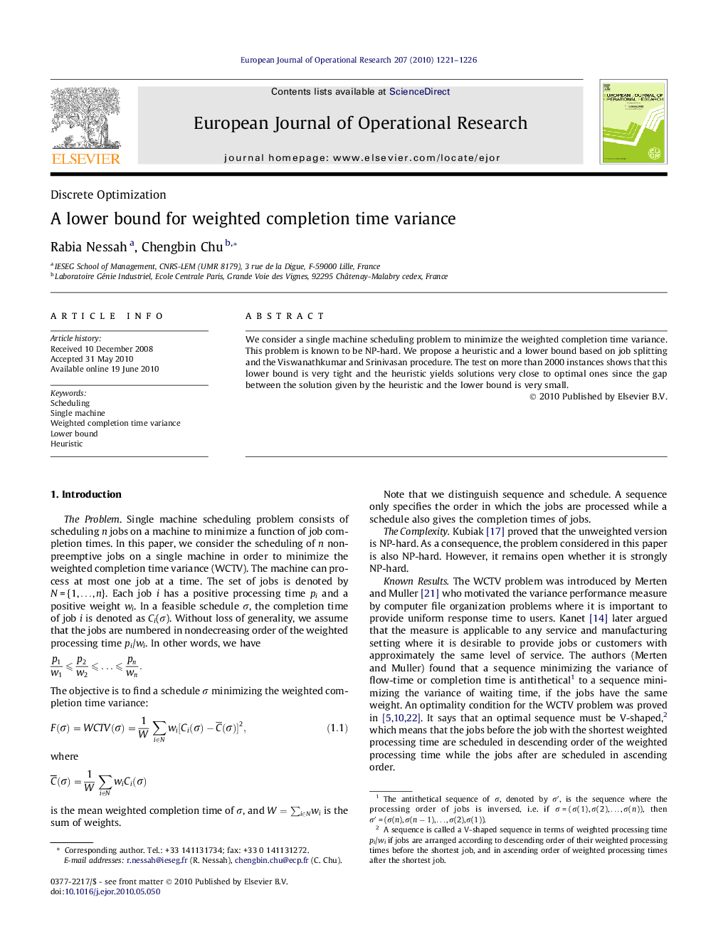 A lower bound for weighted completion time variance