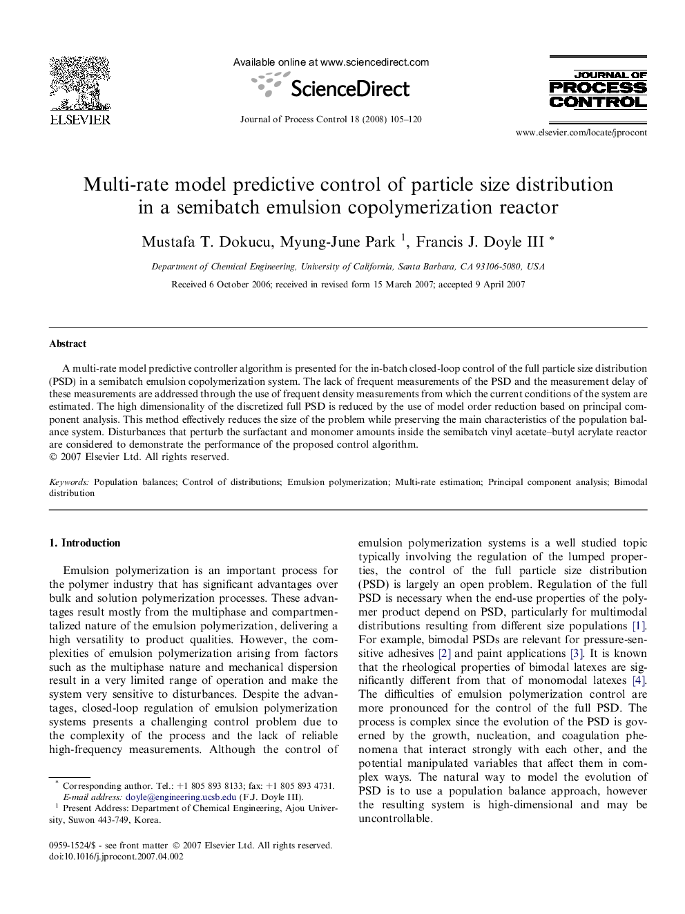 Multi-rate model predictive control of particle size distribution in a semibatch emulsion copolymerization reactor