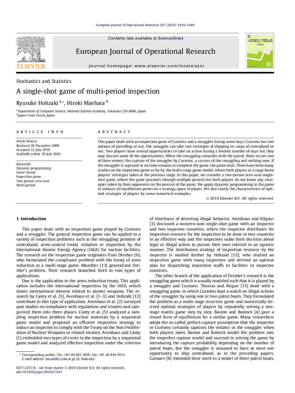 A single-shot game of multi-period inspection