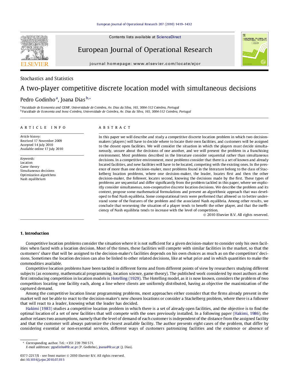 A two-player competitive discrete location model with simultaneous decisions