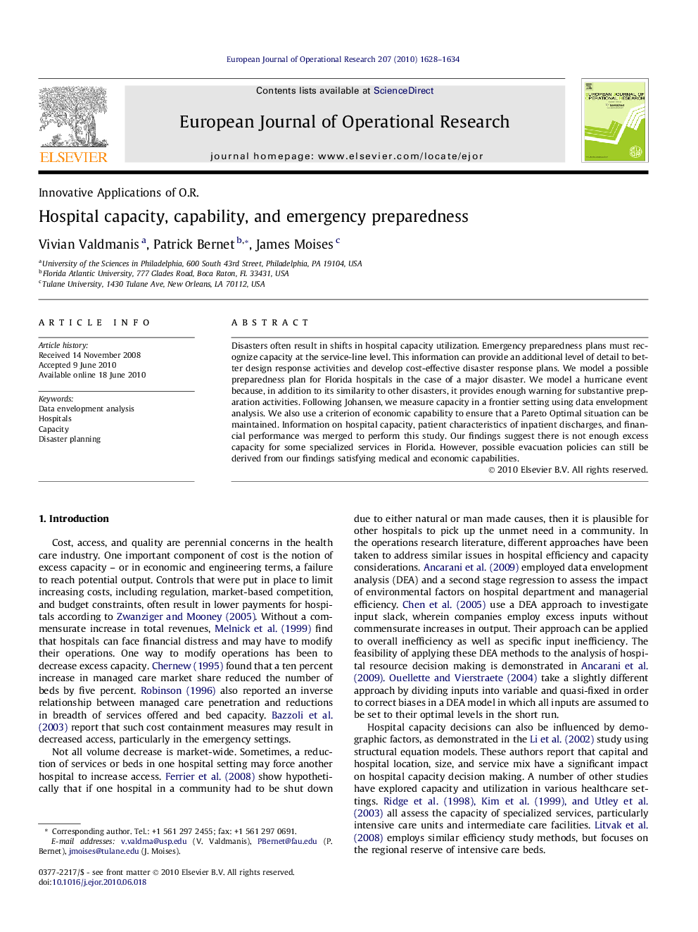 Hospital capacity, capability, and emergency preparedness