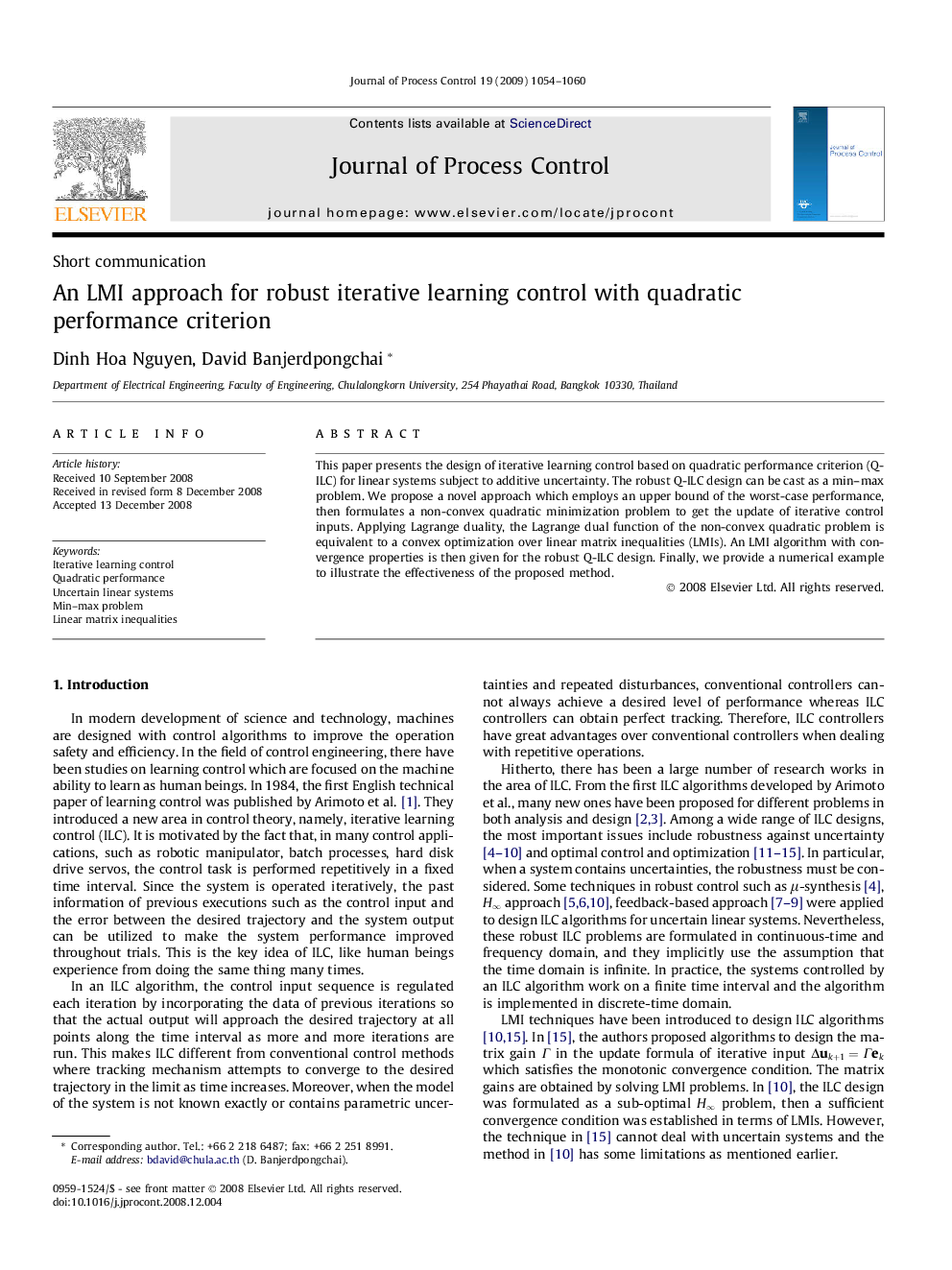 An LMI approach for robust iterative learning control with quadratic performance criterion