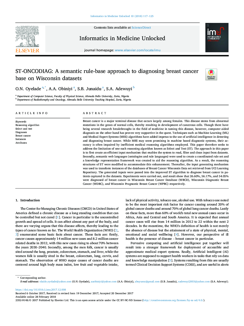 ST-ONCODIAG: A semantic rule-base approach to diagnosing breast cancer base on Wisconsin datasets