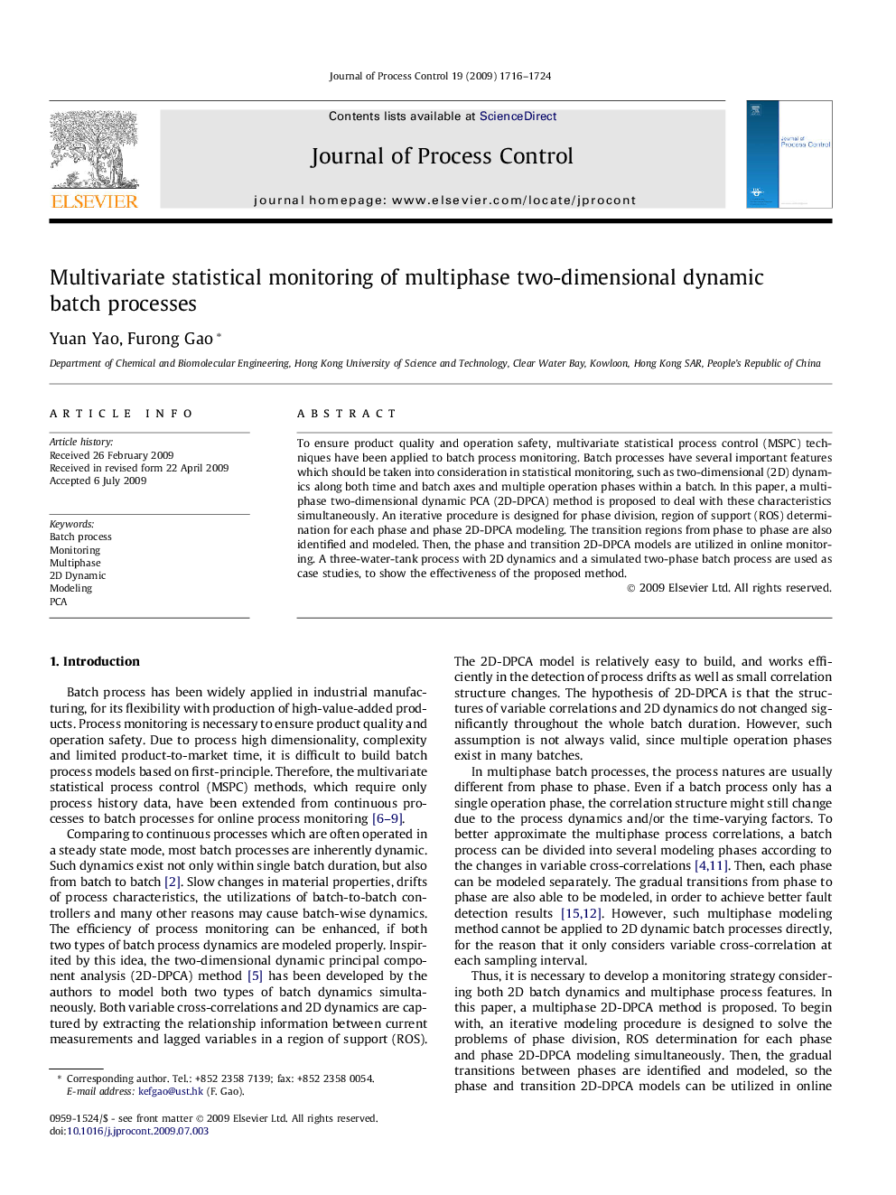 Multivariate statistical monitoring of multiphase two-dimensional dynamic batch processes
