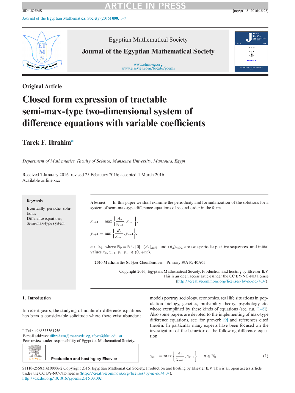 Closed form expression of tractable semi-max-type two-dimensional system of difference equations with variable coefficients