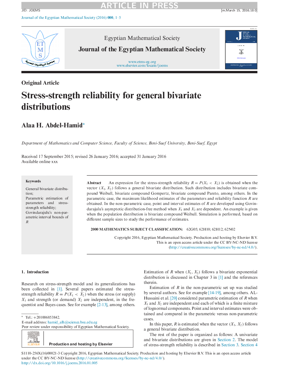 Stress-strength reliability for general bivariate distributions