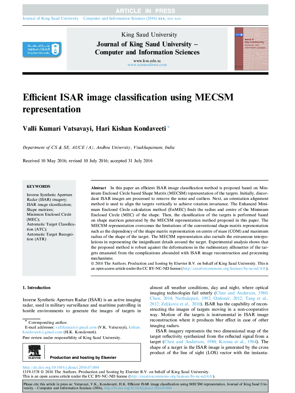 Efficient ISAR image classification using MECSM representation
