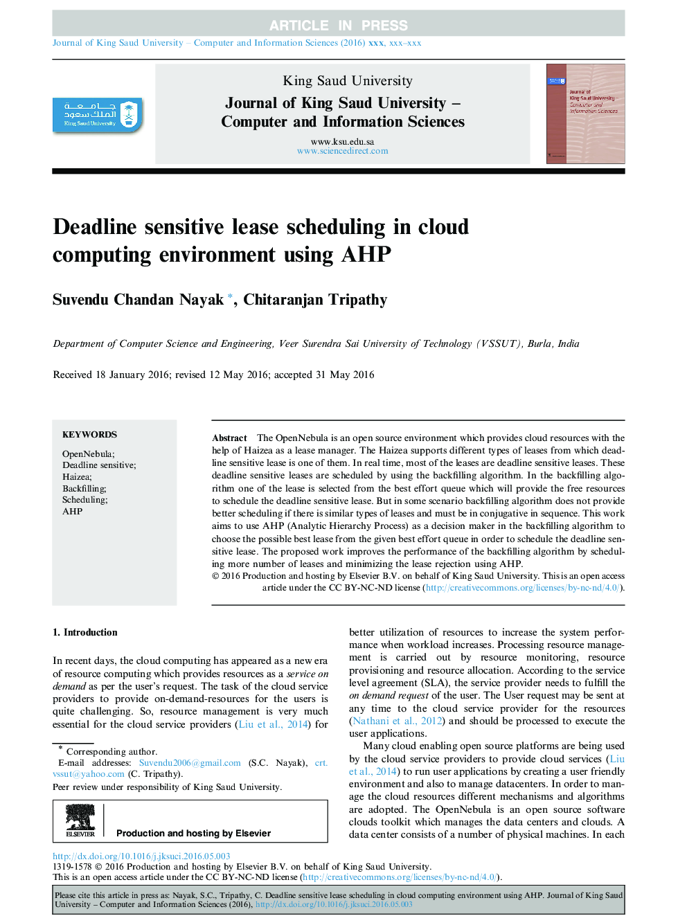 Deadline sensitive lease scheduling in cloud computing environment using AHP