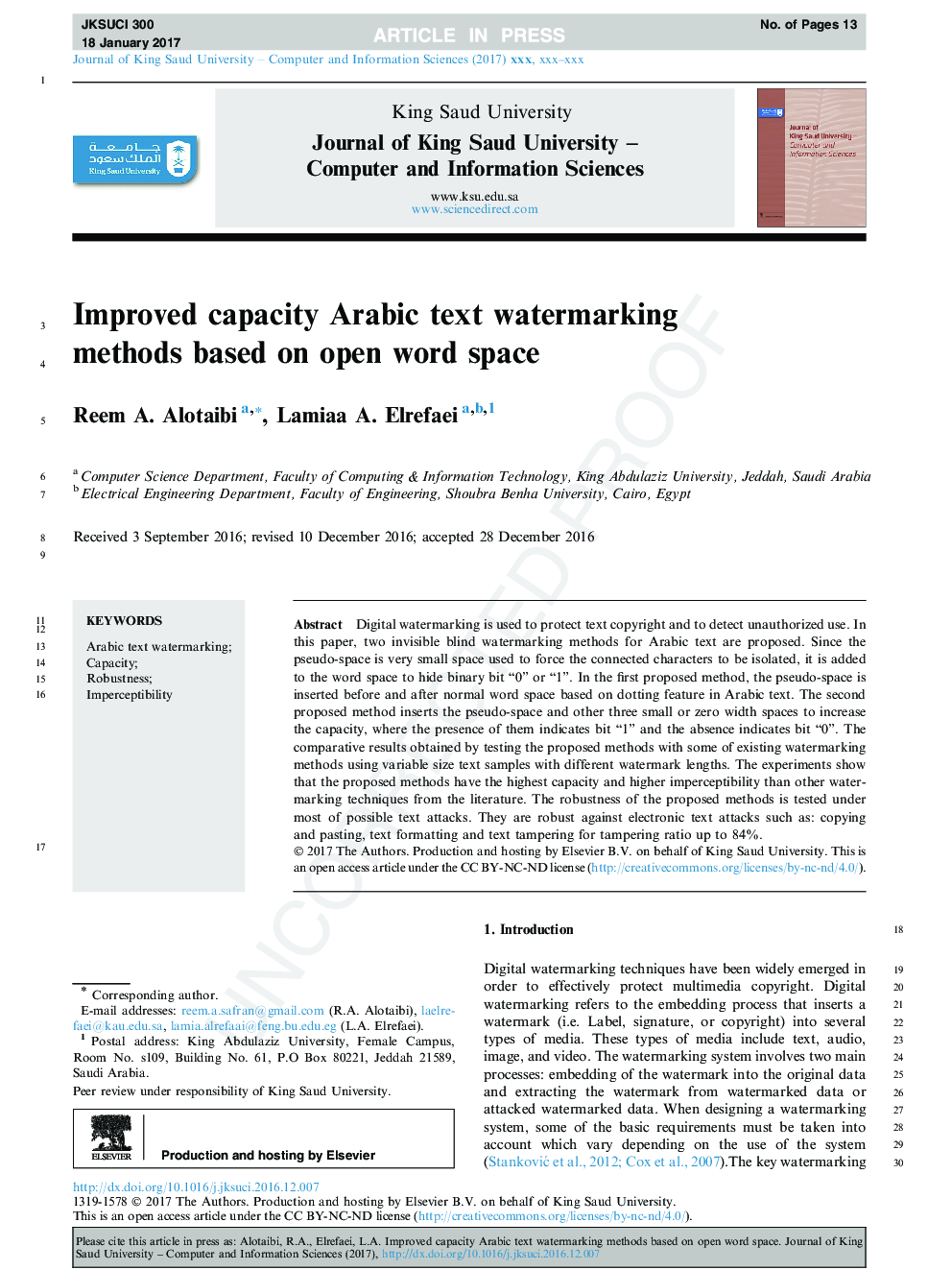 Improved capacity Arabic text watermarking methods based on open word space