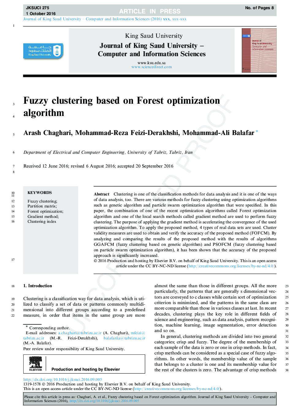 Fuzzy clustering based on Forest optimization algorithm