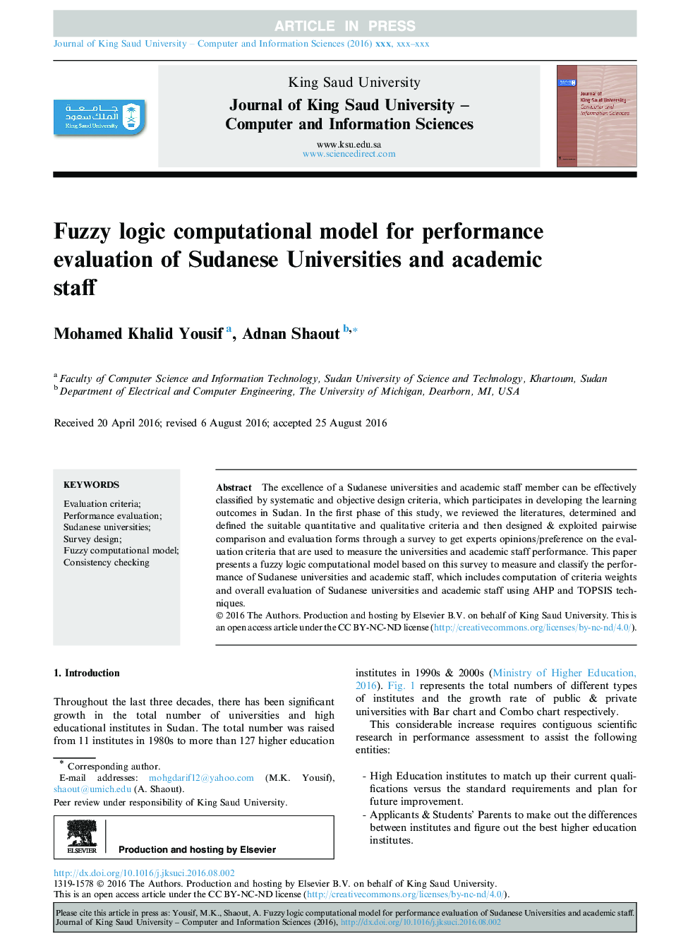 Fuzzy logic computational model for performance evaluation of Sudanese Universities and academic staff