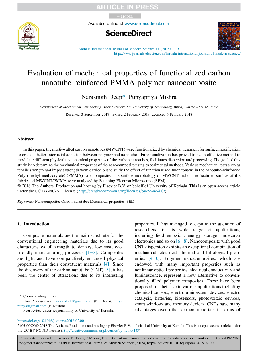 Evaluation of mechanical properties of functionalized carbon nanotube reinforced PMMA polymer nanocomposite