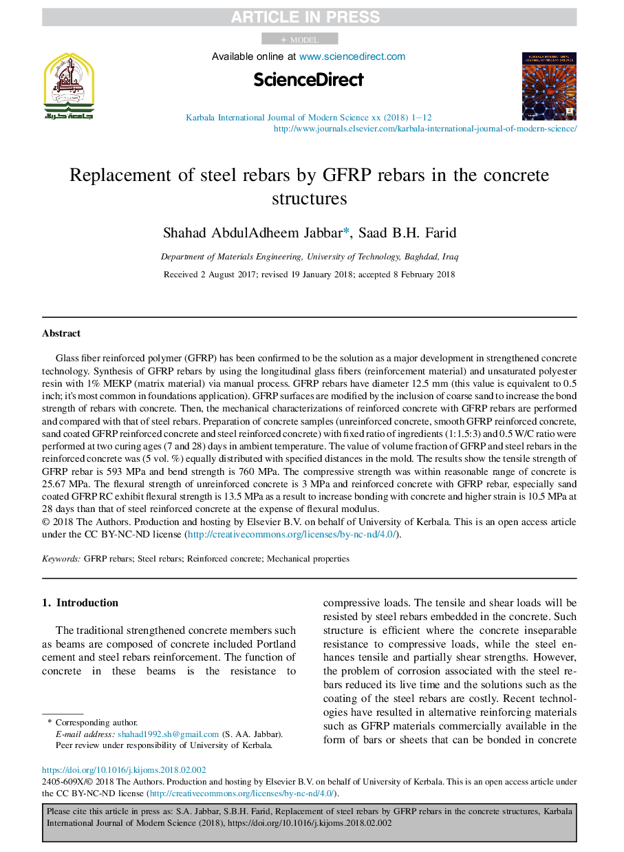 Replacement of steel rebars by GFRP rebars in the concrete structures