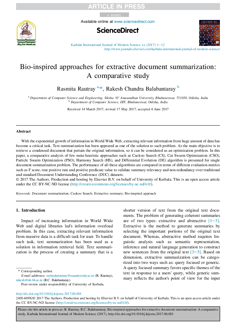 Bio-inspired approaches for extractive document summarization: AÂ comparative study