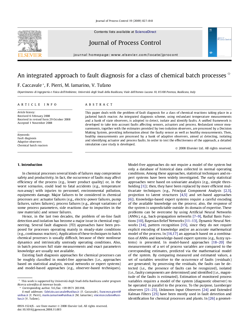 An integrated approach to fault diagnosis for a class of chemical batch processes 