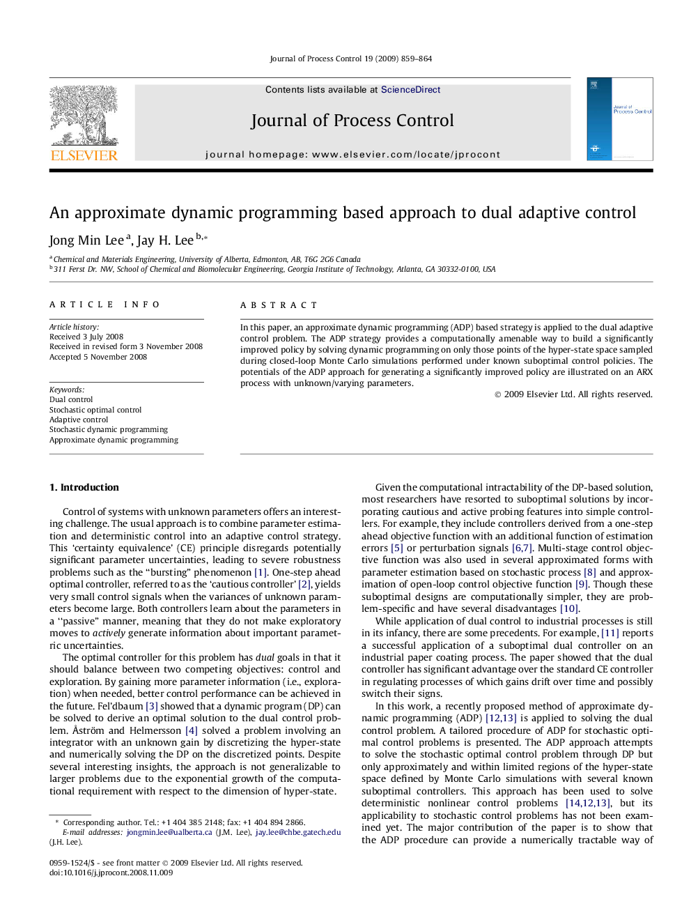 An approximate dynamic programming based approach to dual adaptive control