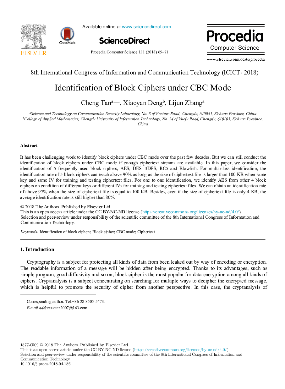 Identification of Block Ciphers under CBC Mode