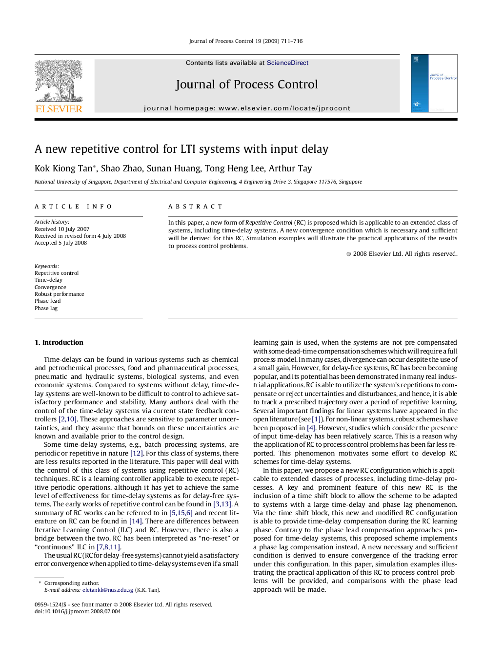 A new repetitive control for LTI systems with input delay