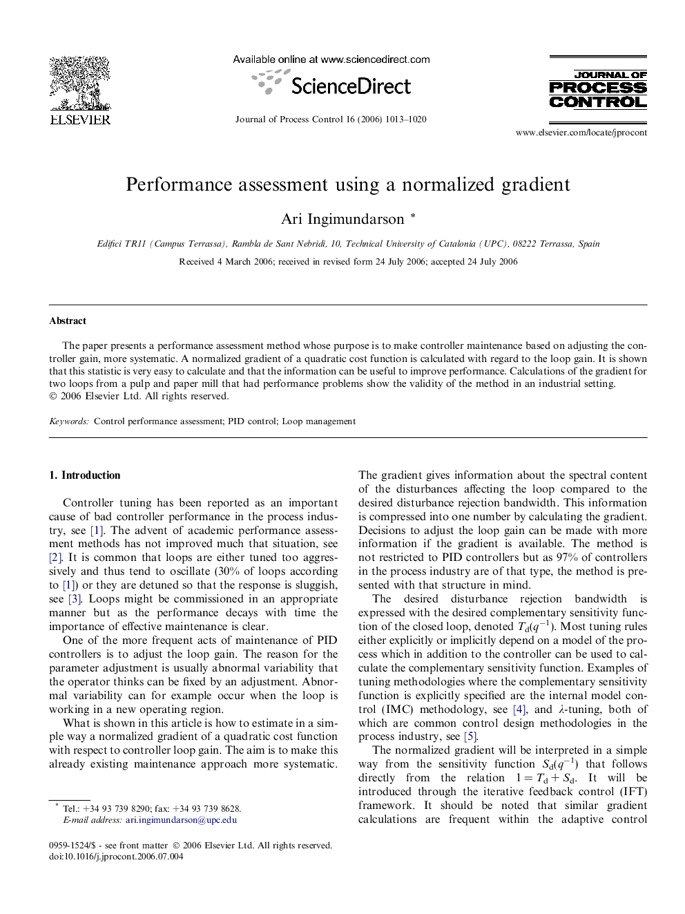 Performance assessment using a normalized gradient