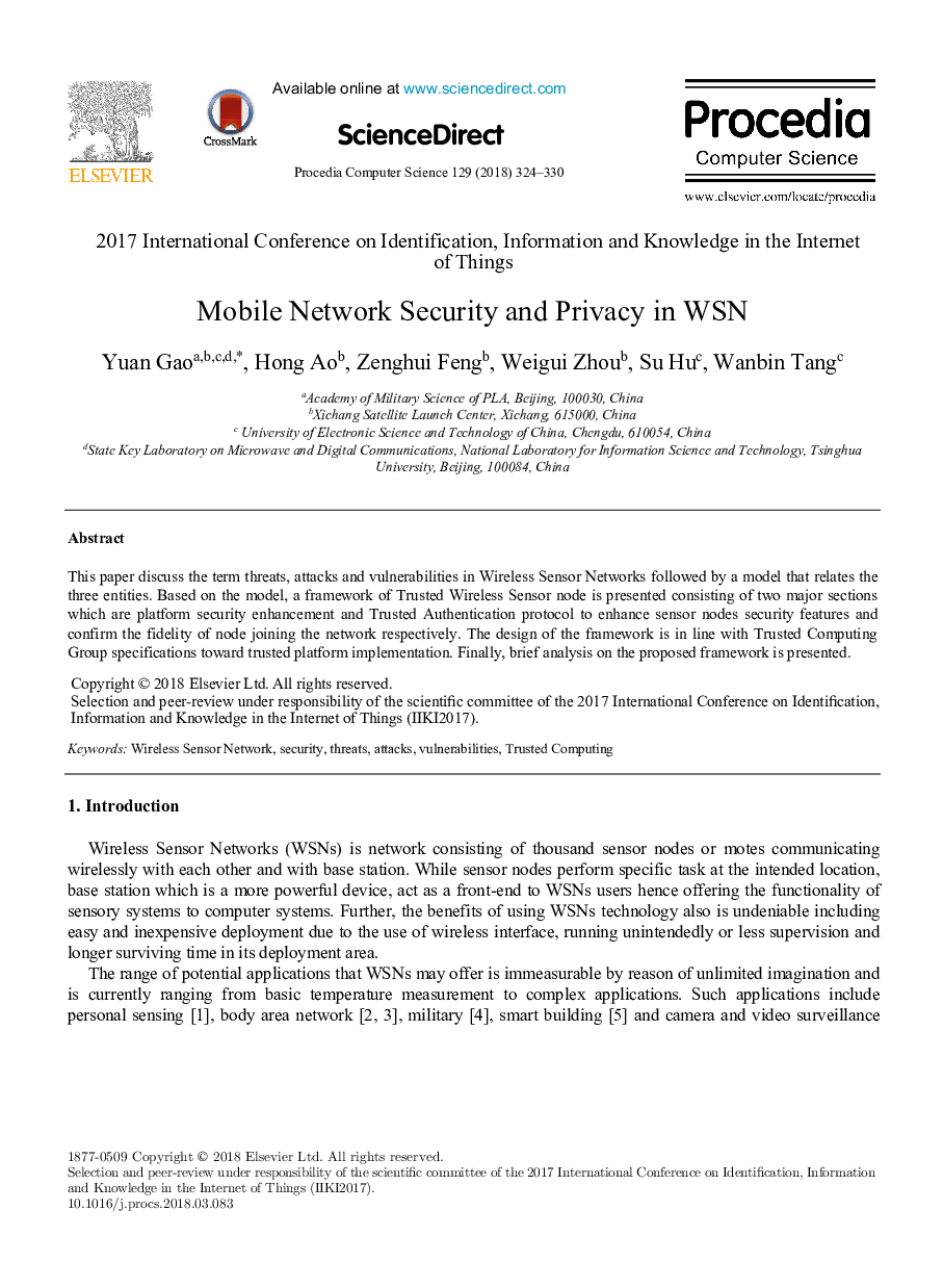 Mobile Network Security and Privacy in WSN