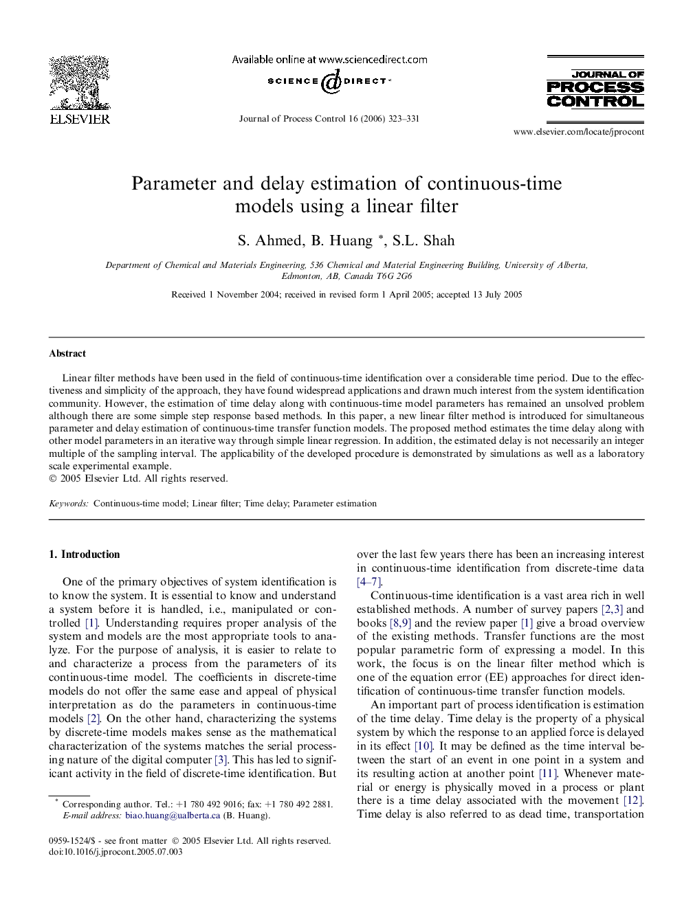 Parameter and delay estimation of continuous-time models using a linear filter