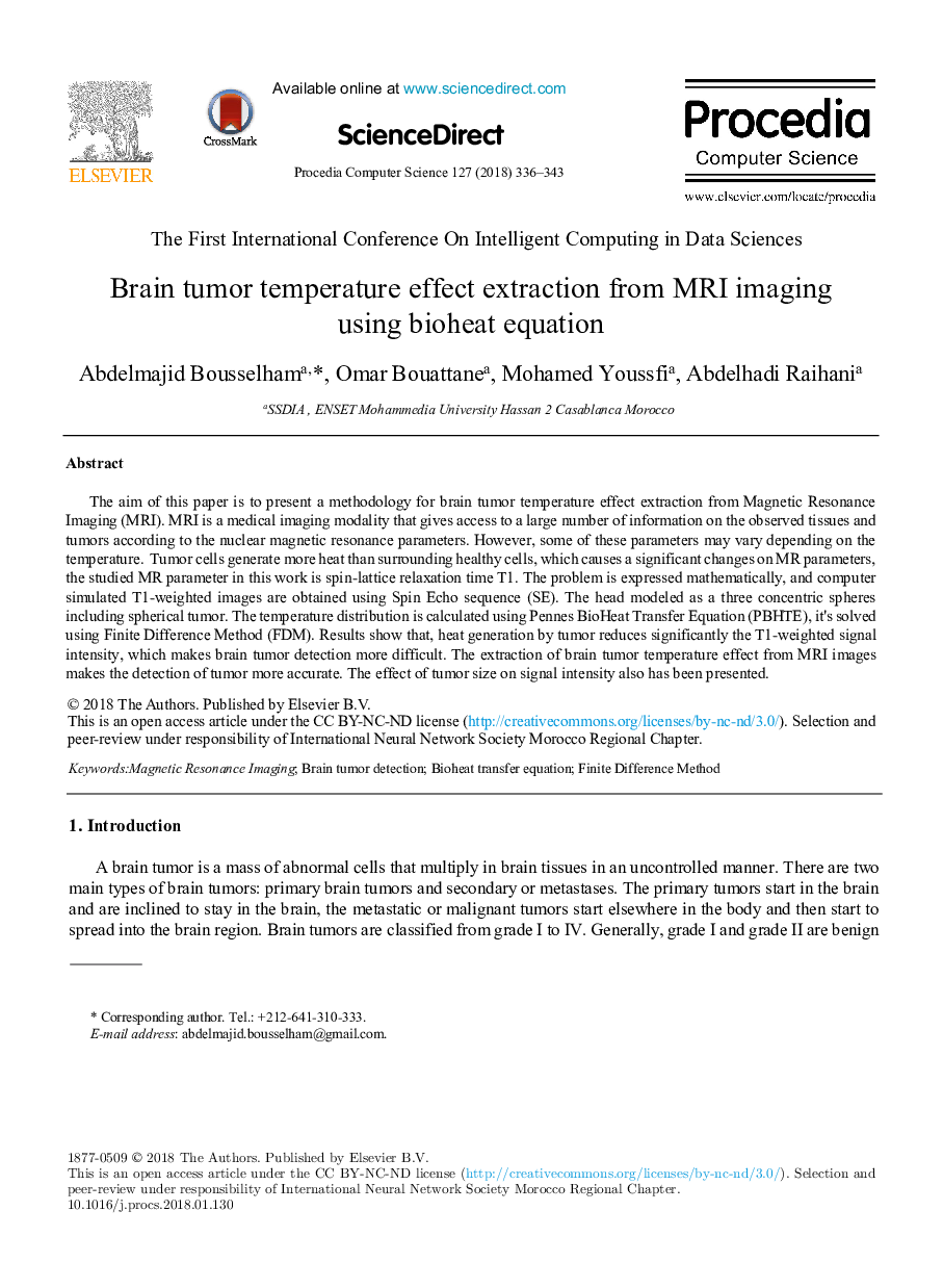 Brain tumor temperature effect extraction from MRI imaging using bioheat equation