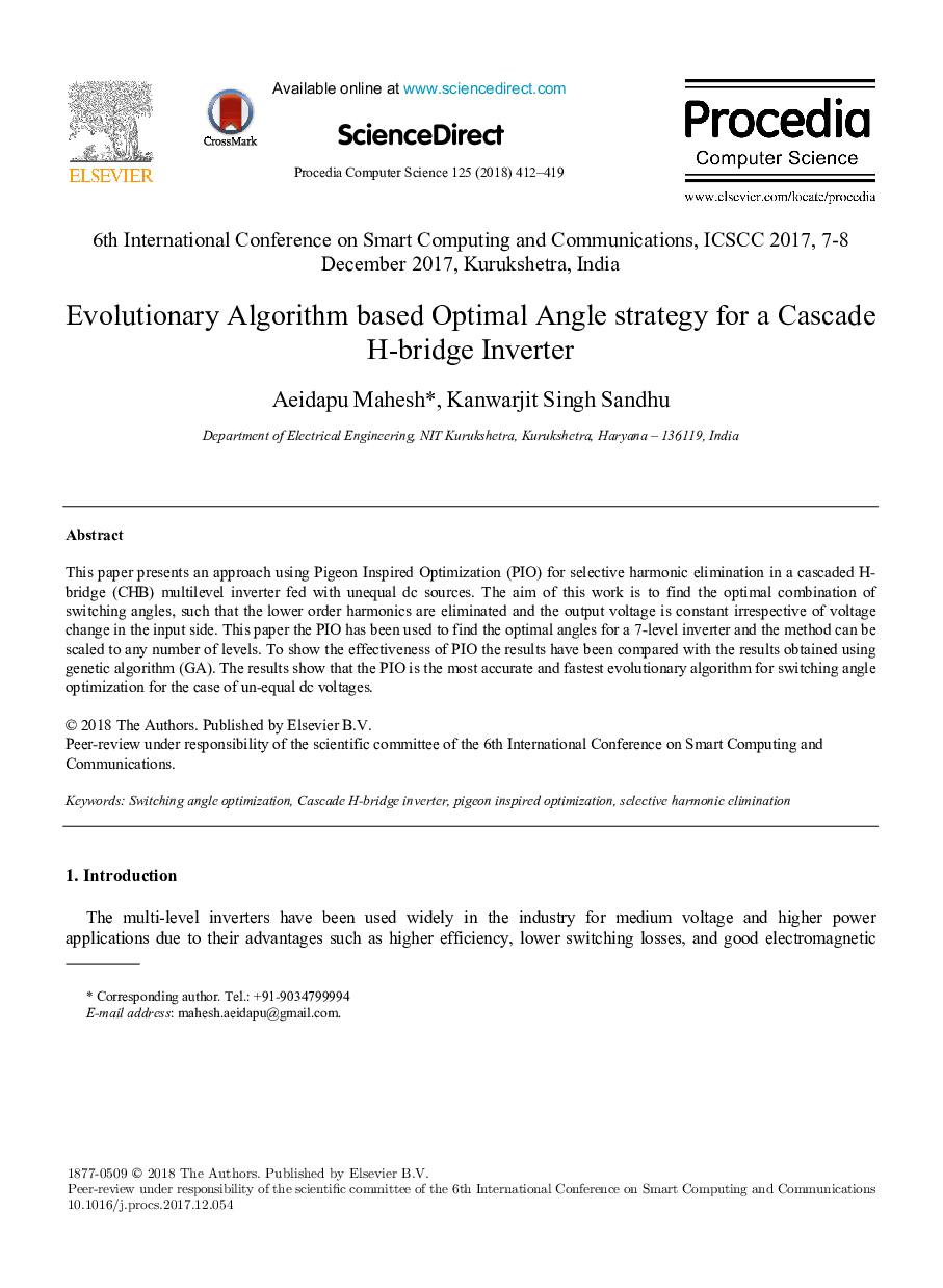 Evolutionary Algorithm based Optimal Angle strategy for a Cascade H-bridge Inverter