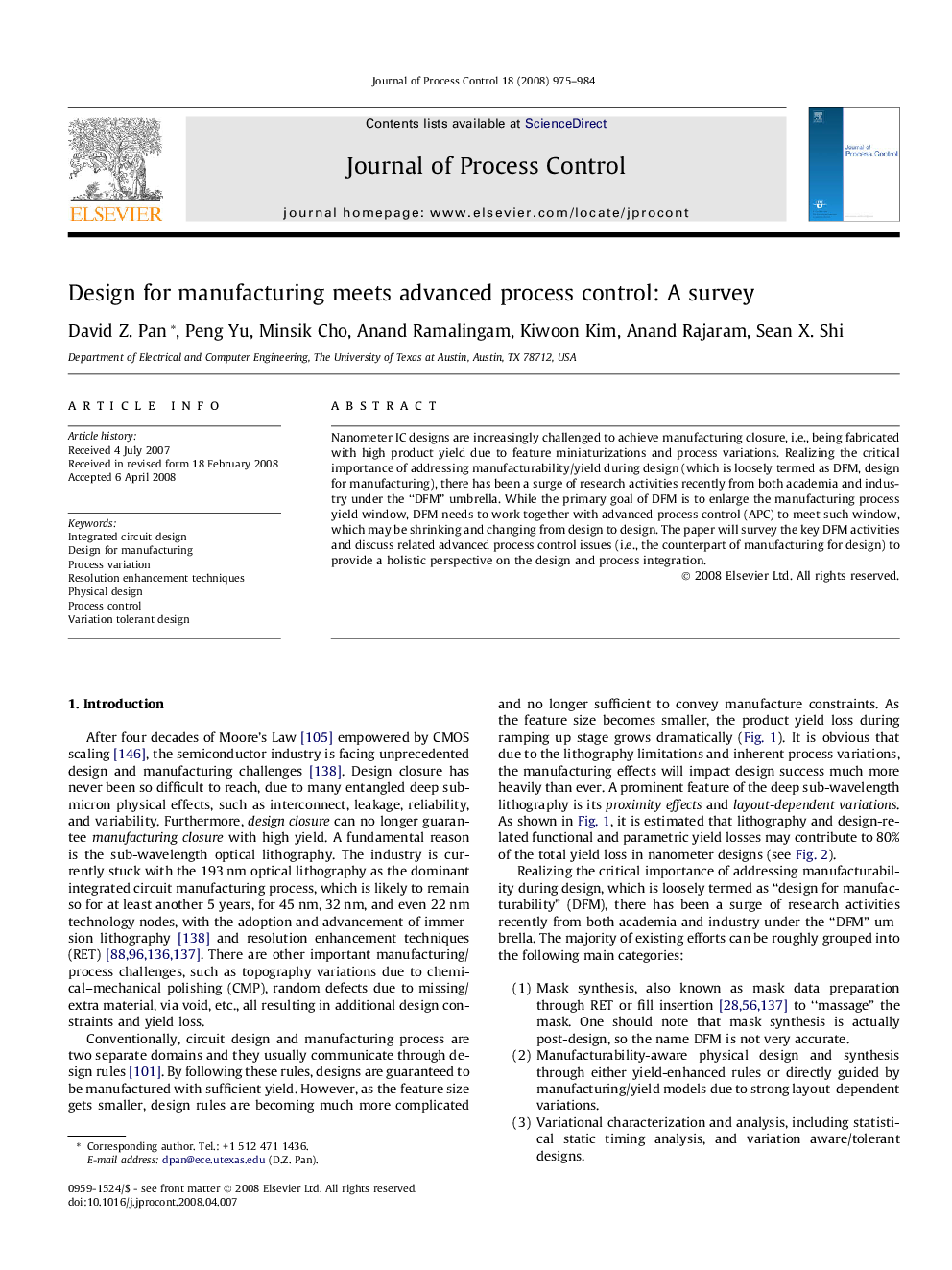 Design for manufacturing meets advanced process control: A survey