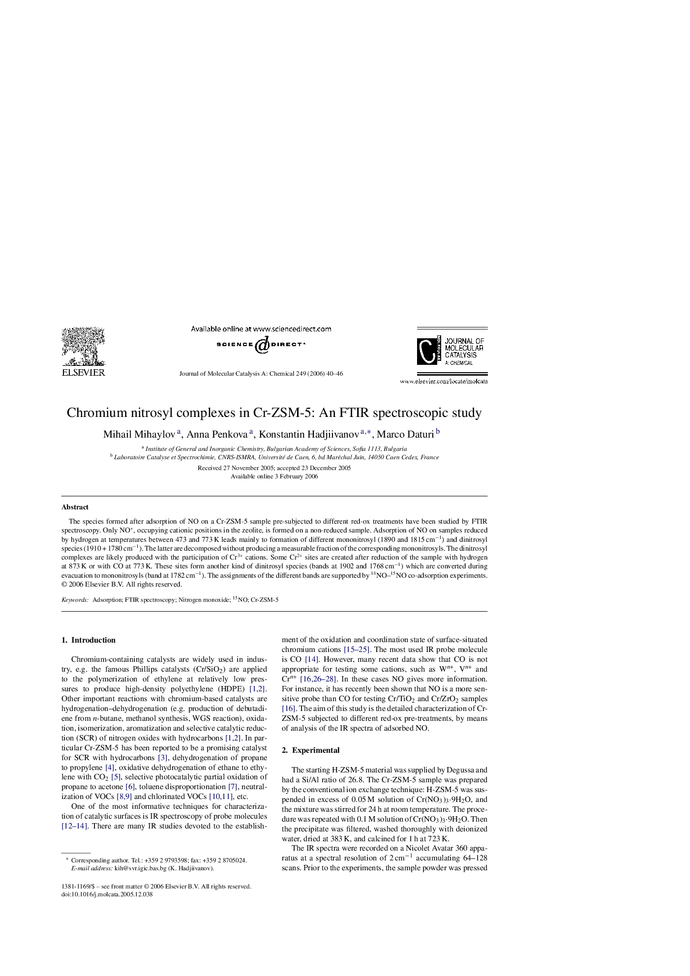 Chromium nitrosyl complexes in Cr-ZSM-5: An FTIR spectroscopic study