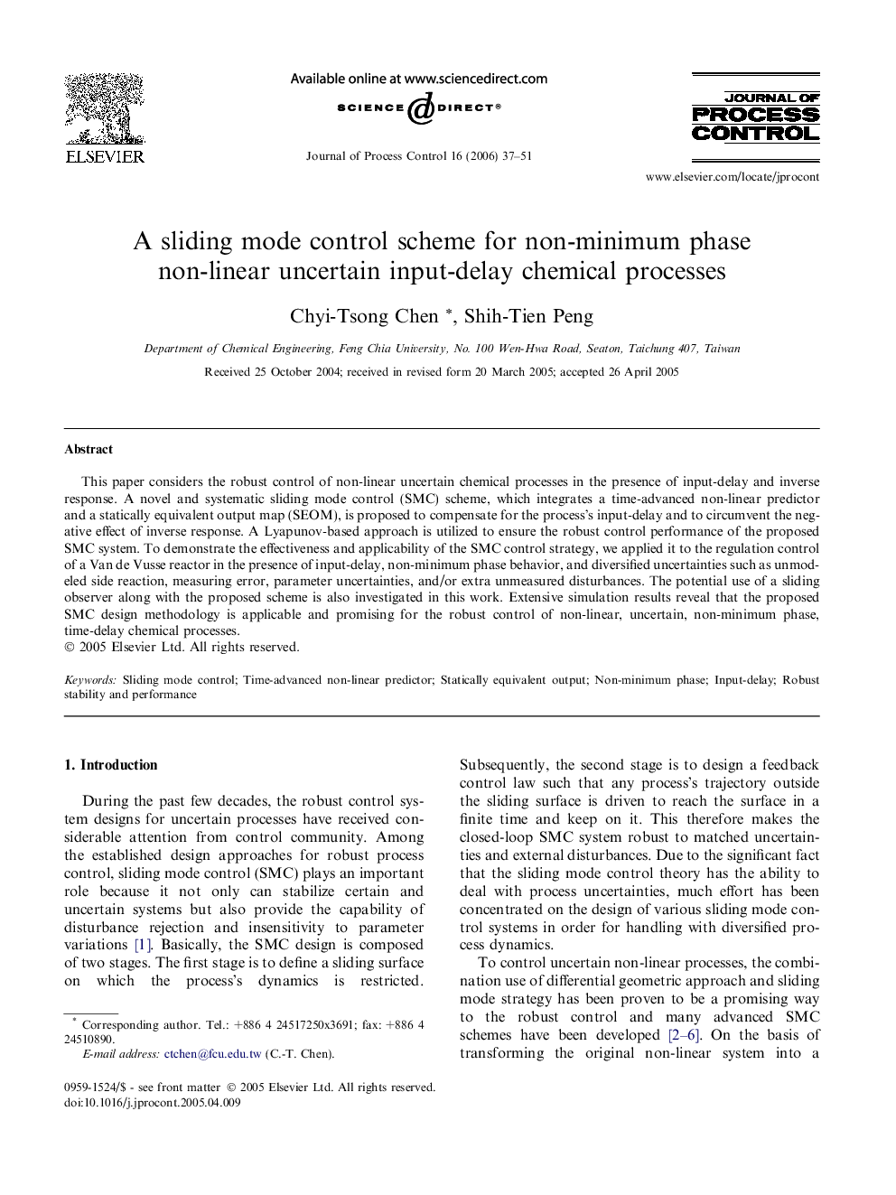 A sliding mode control scheme for non-minimum phase non-linear uncertain input-delay chemical processes