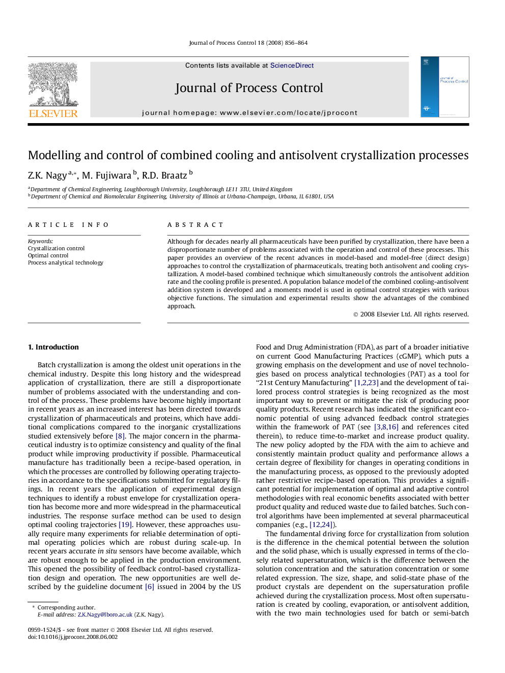 Modelling and control of combined cooling and antisolvent crystallization processes