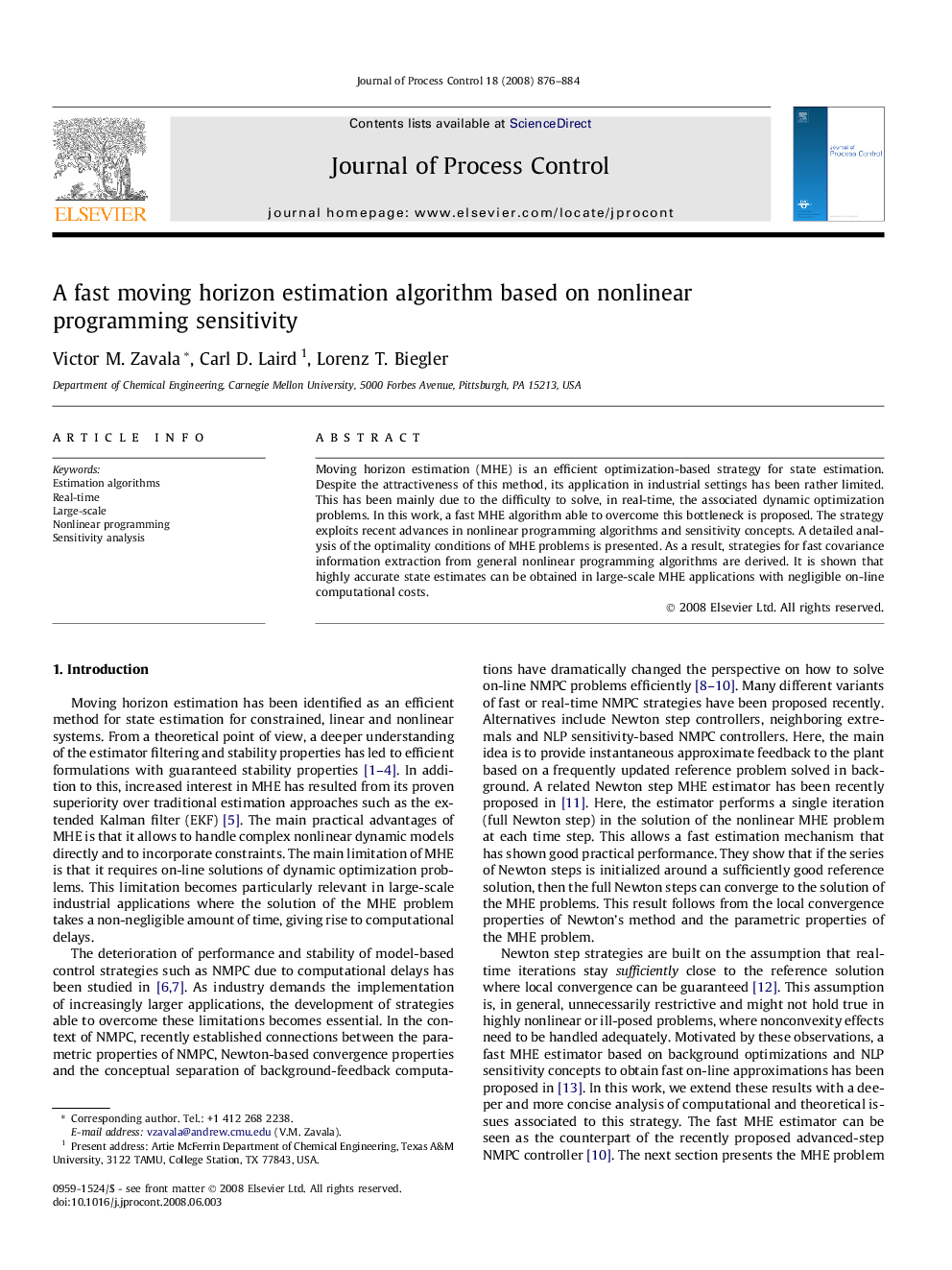 A fast moving horizon estimation algorithm based on nonlinear programming sensitivity