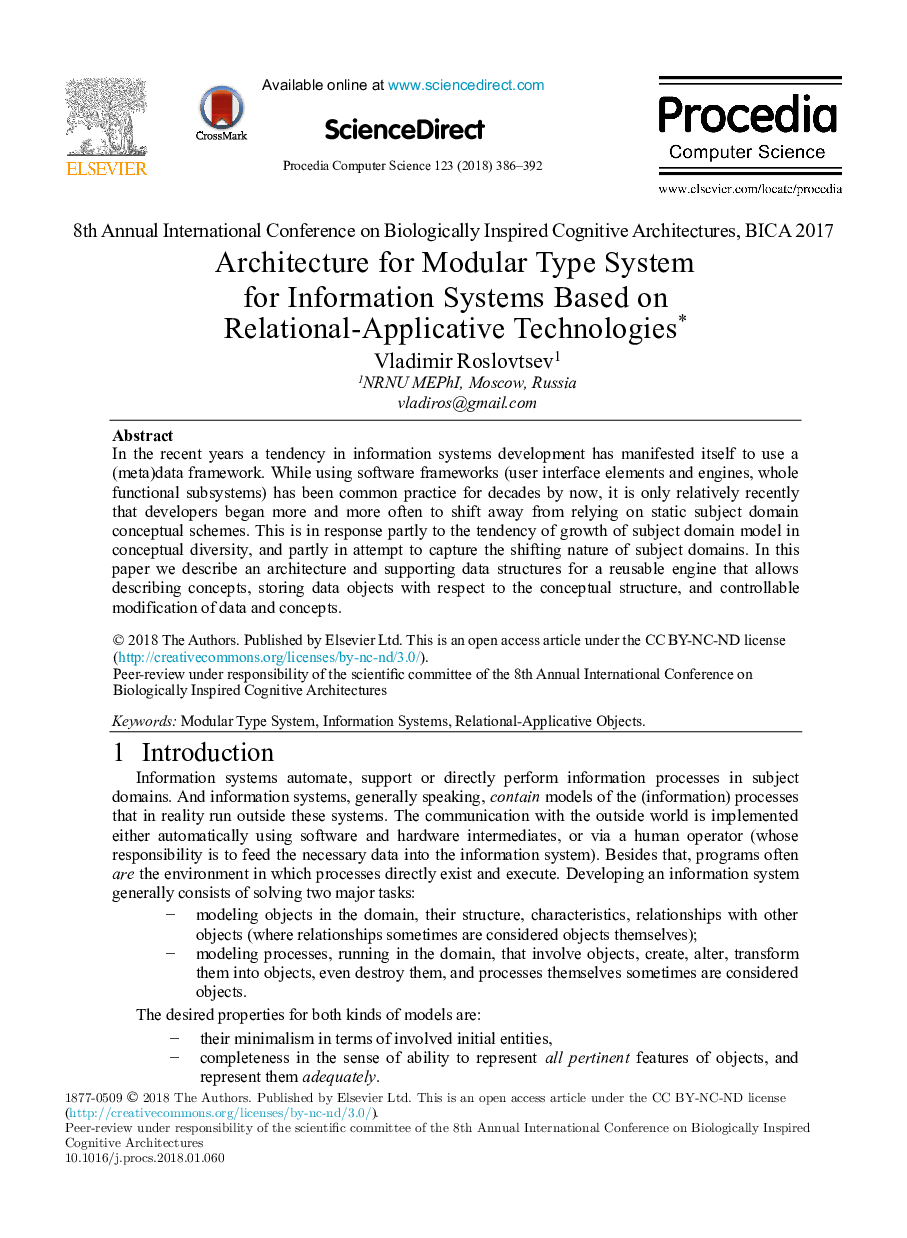 Architecture for Modular Type System for Information Systems Based on Relational-Applicative Technologies â