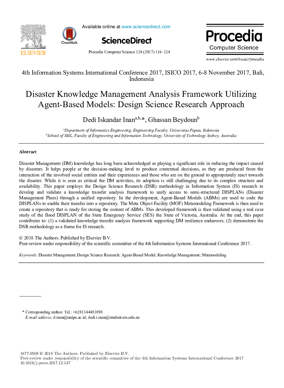 Disaster Knowledge Management Analysis Framework Utilizing Agent-Based Models: Design Science Research Approach