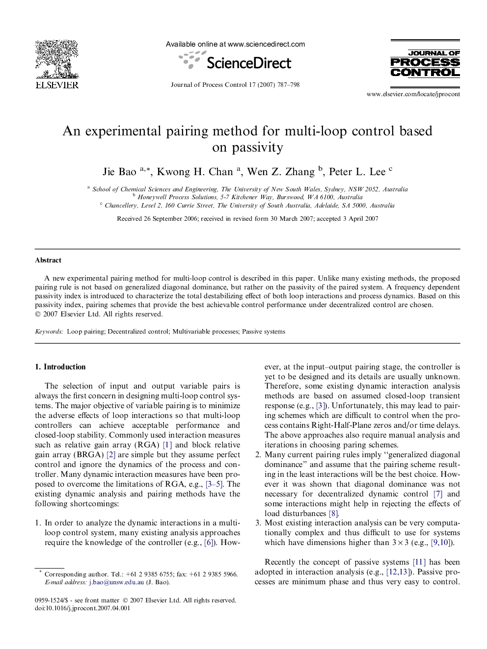 An experimental pairing method for multi-loop control based on passivity