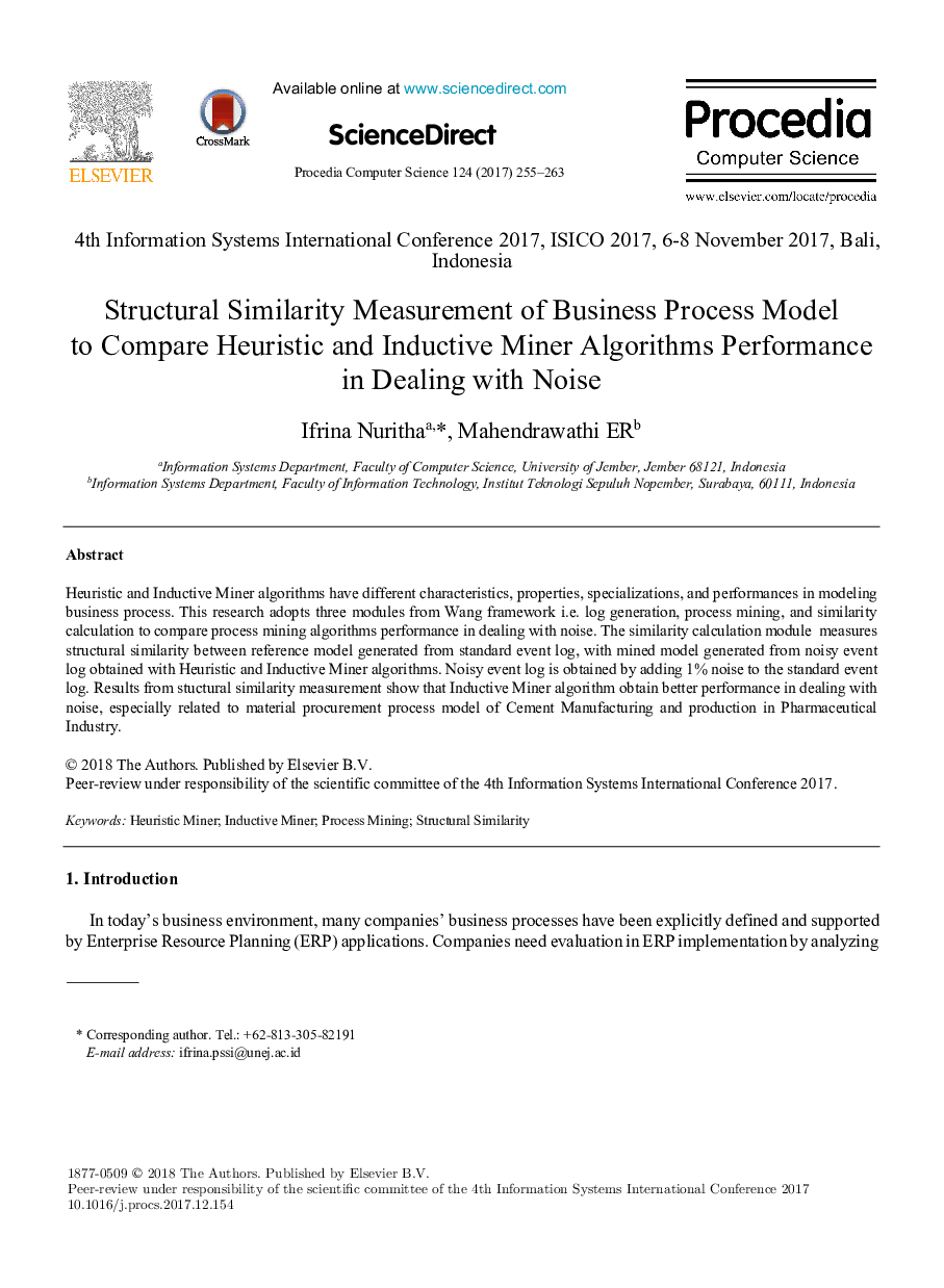 Structural Similarity Measurement of Business Process Model to Compare Heuristic and Inductive Miner Algorithms Performance in Dealing with Noise