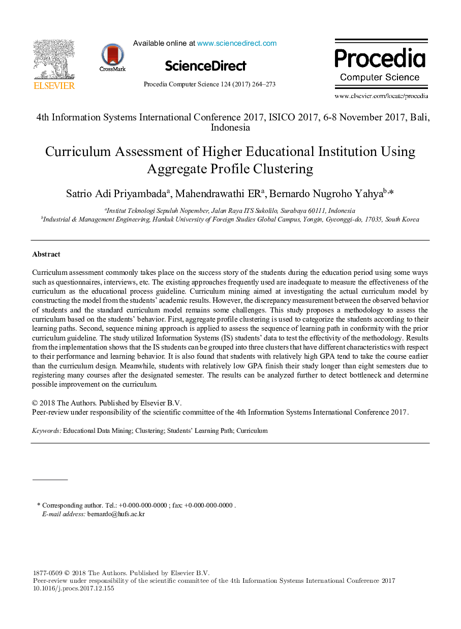 Curriculum Assessment of Higher Educational Institution Using Aggregate Profile Clustering