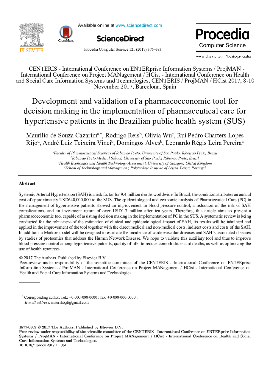 Development and validation of a pharmacoeconomic tool for decision making in the implementation of pharmaceutical care for hypertensive patients in the Brazilian public health system (SUS)