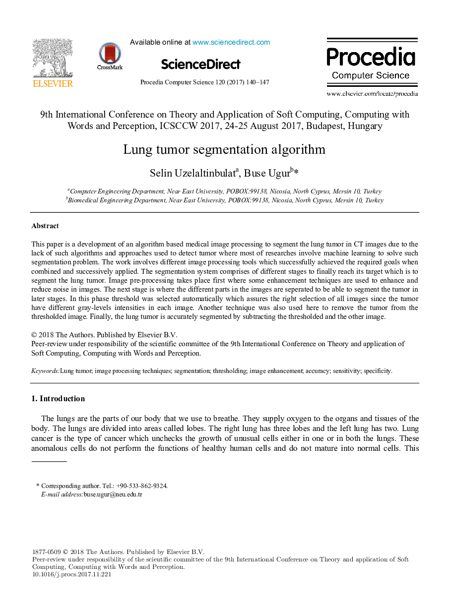 Lung tumor segmentation algorithm