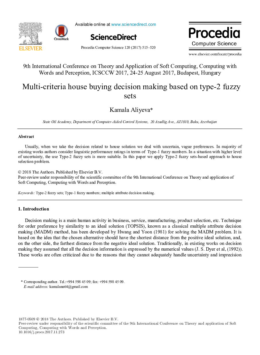 Multi-criteria house buying decision making based on type-2 fuzzy sets