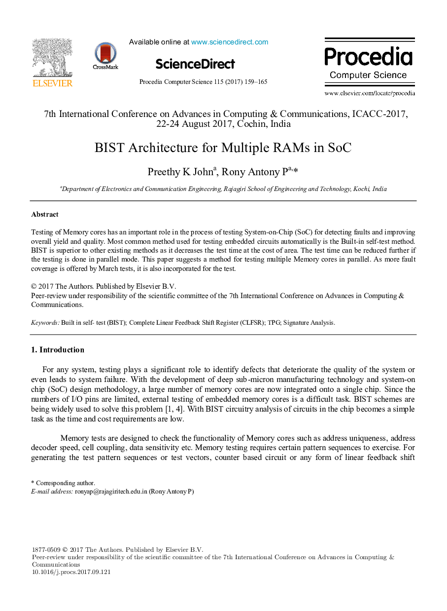 BIST Architecture for Multiple RAMs in SoC