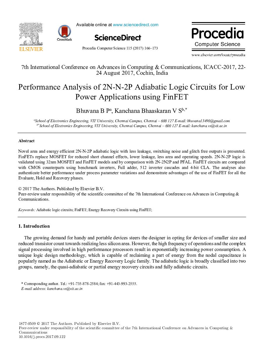 Performance Analysis of 2N-N-2P Adiabatic Logic Circuits for Low Power Applications using FinFET