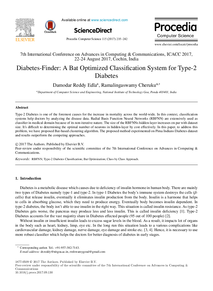 Diabetes-Finder: A Bat Optimized Classification System for Type-2 Diabetes